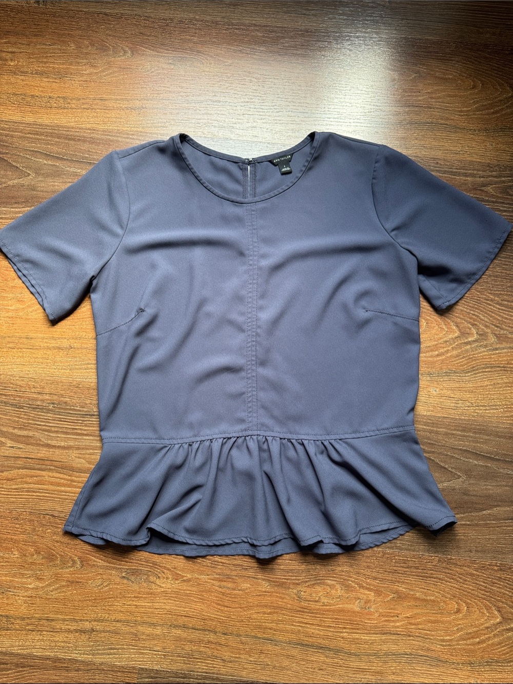 Ann Taylor Gray blue Short Sleeve Peplum Blouse